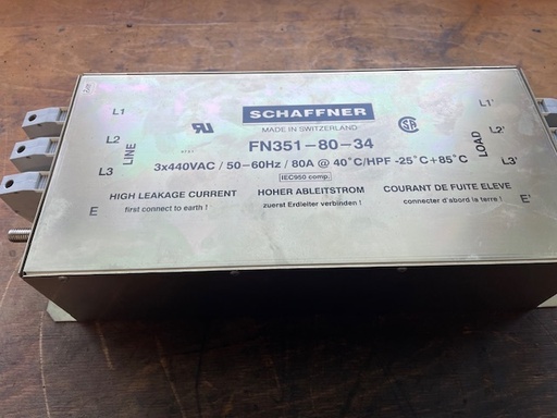 [PR/04929] Schaffner FN351-80-34 FILTER SPANNUNGSVERSORGUNGSLEITUNGSFILTER 440VAC /50-60HZ  80A FLTR 